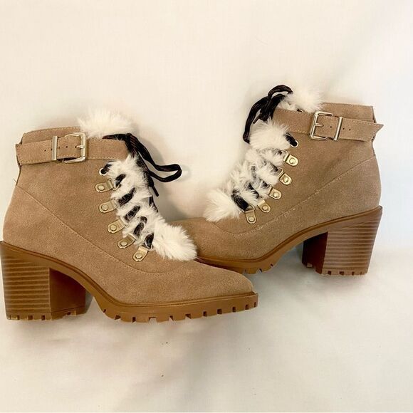 Nine West Tan Suede Ankle Boots with Faux Fur Trim size 7. Real leather. - Picture 9 of 14